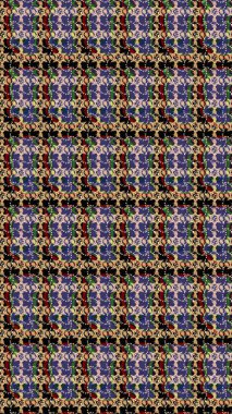 3D çiçekler, eskiz. Mor, siyah ve bej renklerde. Raster illüstrasyonu.