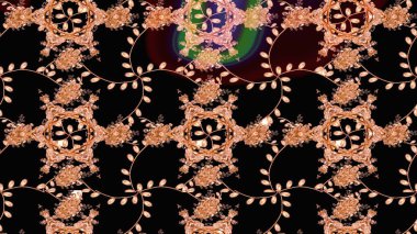 Çiçekli çiçek deseni, suluboya. Düz Çiçek Elementleri Tasarım Raster illüstrasyonu. Siyah, kahverengi ve bej renkli çiçekler. Renkli Bahar Teması çizim kalıbı.