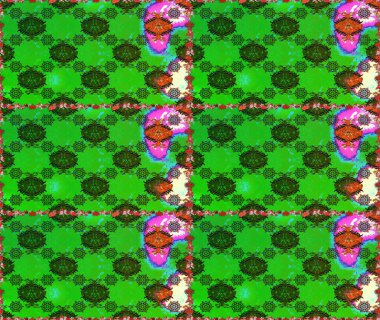 Yeşil ve gri renkte etnik çiçeklerle kusursuz bir desen. Raster Çiçek İllüstrasyon Şirin Tekstil.