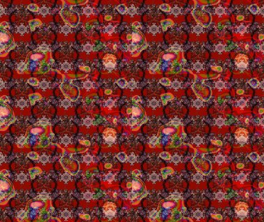 Raster çiçek desenli çiçek deseni, yapraklar, dekoratif elementler, sıçrama, lekeler, el çizimi kontur çizgileri ve Doodle çizim stili, grafik raster çizim çizimi.