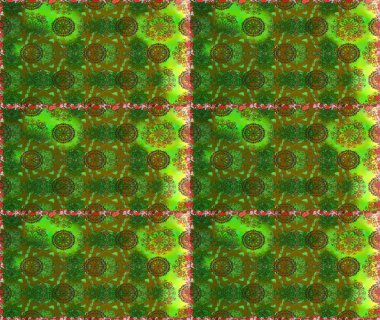 Kusursuz desen. Hint süsü. Yeşil renklerde. Renkli süs kenarı. Çiçek duvar kağıdı. Raster illüstrasyonu.