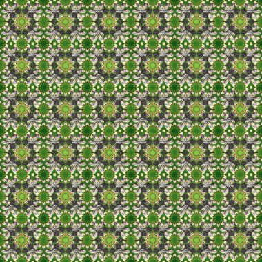 Kına dövmeli süs çiçekleri, altın çıkartmalar, mehndi ve yoga tasarımı, kartlar ve parmak izleri. Tarafsız, gri ve yeşil renklerde desen. Raster altın mehndi kusursuz desen.