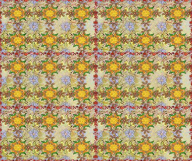 Raster Çiçek İllüstrasyonu güzel tekstil. Tarafsız ve bej renklerde etnik çiçeklerle kusursuz bir desen..