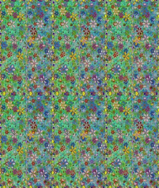 Yumuşak, yaz çiçekli arka plan. Çiçekli karalama şeklinde Raster çiçek deseni. Yeşil ve mavi renkte çiçekler.