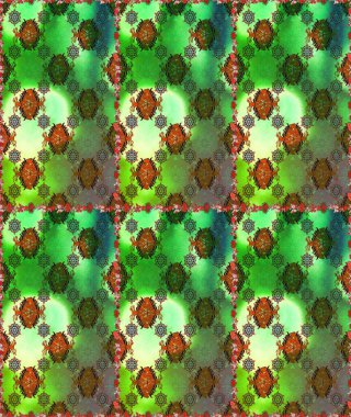 Suluboya, elle çizilmiş. Yeşil ve kahverengi yapraklı yabani çiçekler. Kusursuz bir arka plan modeli. Raster illüstrasyonu.