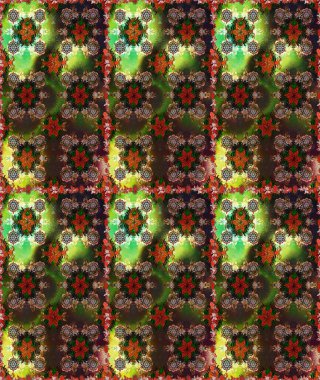 Çiçeksiz desenli nakış işlemeli gelincikler ve vadideki zambaklar. Tekstil tasarımı için kahverengi ve gri renkli geleneksel halk çiçekleri buketi.