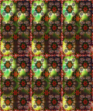 Çiçeksiz desenli nakış işlemeli gelincikler ve vadideki zambaklar. Tekstil tasarımı için kahverengi ve gri renkli geleneksel halk çiçekleri buketi.