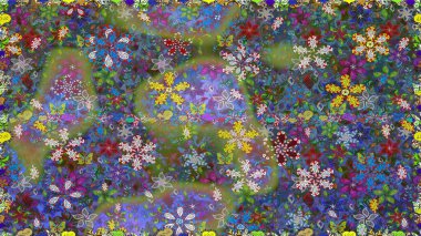 Suluboya, elle çizilmiş. Raster illüstrasyonu. Kusursuz bir arka plan modeli. Yeşil ve mavi yapraklı yabani çiçekler.