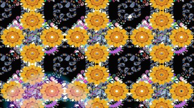 Hediye ambalaj kağıdı, tebrik kartları, posterler ve pankart tasarımı. Raster düz çiçek çizim deseni. Siyah renkte çiçekler.