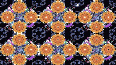 Çiçekli karalama şeklinde Raster çiçek deseni. Yumuşak, yaz çiçekli arka plan. Siyah renkte çiçekler.