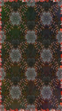 Raster illüstrasyonu. Gri ve kahverengi kıvırcık çiçekler gri ve kahverengi renklerde şekillenir. Klasik çiçek tasarım elementleri.