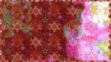 Pürüzsüz desenli, kırmızı ve kahverengi renkli parlak çiçekli halı..