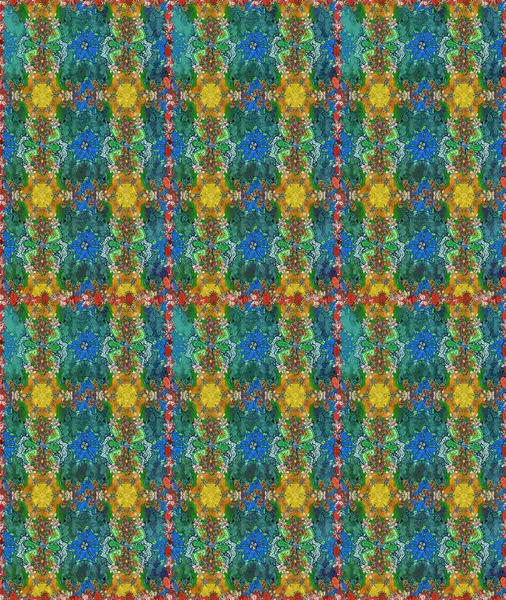 Halk tarzı. Moda baskıları için zarif bir şablon. Parlak renkli çiçekleri ve yeşil ve mavi renklerde yaprakları olan şaşırtıcı, pürüzsüz çiçek deseni. Modern çiçek arkaplanı.