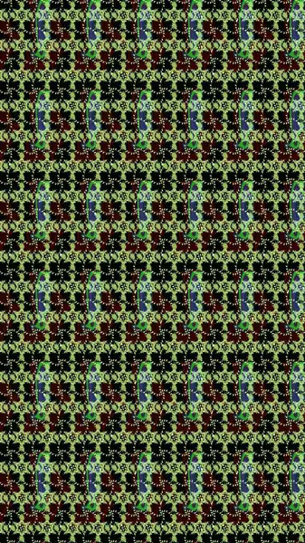 Şirin çiçekli eskiz deseni ve siyah, yeşil ve kahverengi renkli yapraklar, suluboya çiçek deseni, duvar kağıdı, kart veya kumaş için fayanslı. Raster illüstrasyonu.