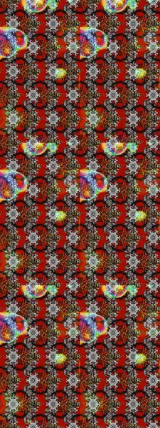 Gri, kırmızı ve kahverengi renkte çiçekler. Raster illüstrasyonu. Çiçek desenli çizim. Asya tekstil tarzında. Raster illüstrasyonu.