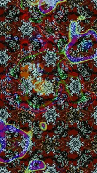 Raster Yumuşak kumaş deseni. Raster çiçek izi. Çiçeksel kahverengi, gri ve kırmızı çizim desenleri. Klasik taslak çizimi.