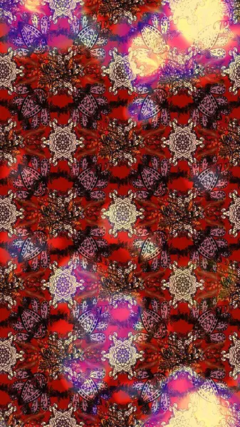 Patlayan çiçekler soyut olarak yerleştirilmiş. Raster deseni. Kahverengi, kırmızı ve pembe renklerde bahar çiçekleri. Raster illüstrasyonu.