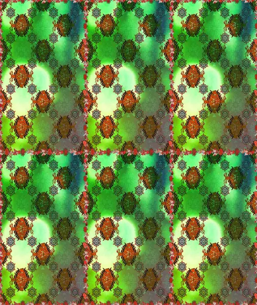 Suluboya, elle çizilmiş. Yeşil ve kahverengi yapraklı yabani çiçekler. Kusursuz bir arka plan modeli. Raster illüstrasyonu.