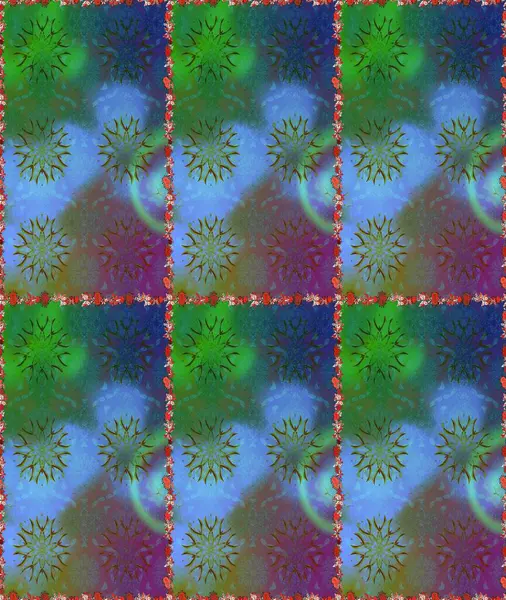 Yumuşak, bahar çiçekleri mavi ve yeşil renklerde. Raster illüstrasyonu. Çiçek ve yapraklı karalama şeklinde Raster çiçek deseni.