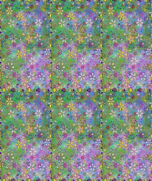 Yeşil ve nötr renklerde güzel bir tekstil. Çiçeklerle suluboya desenli çiçek deseni. Raster illüstrasyonu.