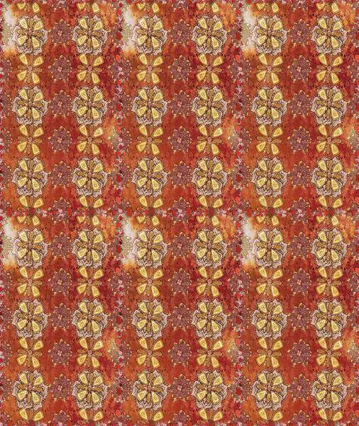 Anti-stres için soyut örnek sayfası. Raster illüstrasyonu. Kahverengi ve turuncu renklerde.