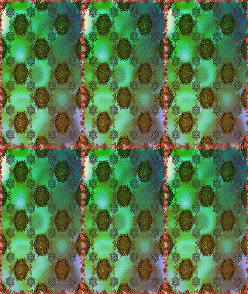 Yeşil ve kahverengi, yeşil ve kahverengi. Retro tekstil tasarım koleksiyonu. El çizimi çiçek unsurları olan soyut, dikişsiz raster deseni. 1950-1960 motifleri. Çiçekli ipek eşarp..