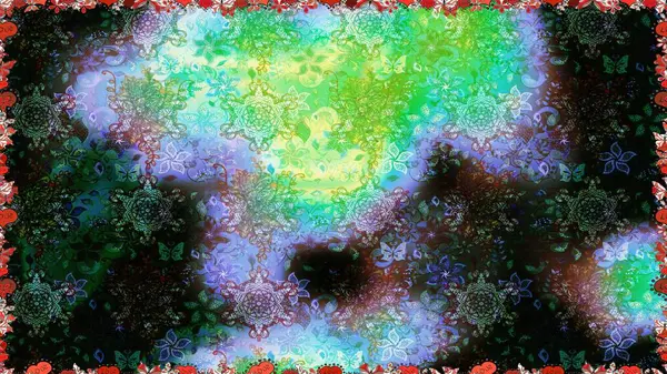 Renkli Yaz Temalı Kusursuz Arkaplan. Düz Çiçek Elementleri Tasarımı. Raster Illustrasyon 'da moda olmayan çiçek deseni. Güzel kumaş deseni.