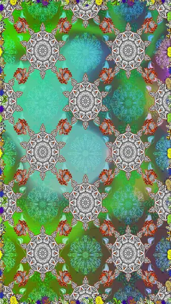 Raster deseni. Yumuşak, yeşil renkli bahar çiçekleri. Patlayan çiçekler soyut olarak yerleştirilmiş. Raster illüstrasyonu.