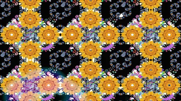 Hediye ambalaj kağıdı, tebrik kartları, posterler ve pankart tasarımı. Raster düz çiçek çizim deseni. Siyah renkte çiçekler.