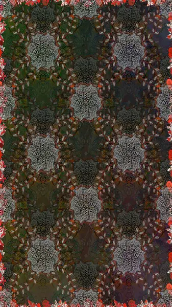 Raster illüstrasyonu. Gri ve kahverengi kıvırcık çiçekler gri ve kahverengi renklerde şekillenir. Klasik çiçek tasarım elementleri.