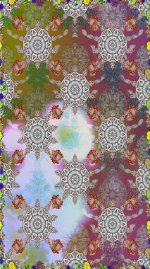 Modern gelişim, gri raster arka plan duvar kağıdı çizimi, klasik çizgi, desenli desenli çiçekler, çiçekli süsler. Çiçekli el, pürüzsüz desen..