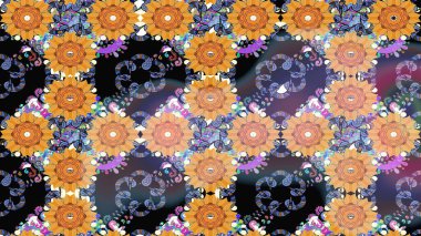 Düz Çiçek Elementleri Tasarımı. Çiçek deseni. Renkli Bahar Teması eskiz kalıbı. Raster çizimi. Güzel kumaş deseni..