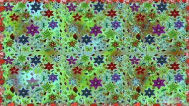 Tekstil ve kapak tasarımı için mükemmel. Yeşil ve mavi renkte çiçekler. Renkli yeşil ve mavi pürüzsüz desen. El çizimi dikişsiz sonbahar çiçekleri deseni. Doodle tarzı.