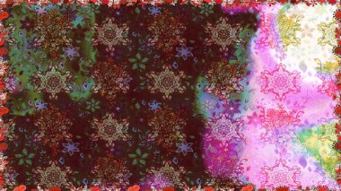 Düz Çiçek Elementleri Tasarımı. Renkli Bahar Temalı Kusursuz Arkaplan. Çiçeksel fantezi tasarımı. Parlak bir arka planda..