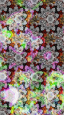 Suluboya çiçekli çiçek deseni. Raster illüstrasyonu. Gri renkli Asya tekstili.