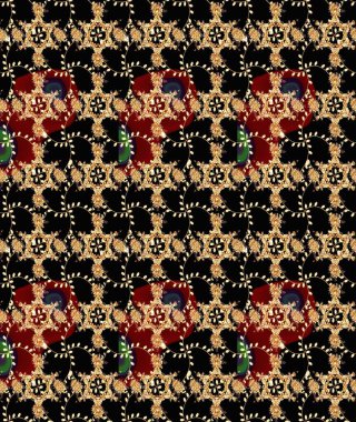 Siyah, bej ve kahverengi renkli çiçekler. Hediye ambalaj kağıdı, tebrik kartları, posterler ve pankart tasarımı. Raster düz çiçek çizim deseni.