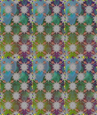 Raster. Güzel suluboya çiçekler, parlak resim ilham verici yeşil ve gri çiçek desenli dikişsiz arka plan.