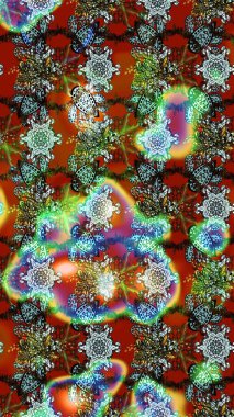 Raster illüstrasyonundaki çiçek desenli çizim. Kahverengi, yeşil ve kırmızı renkte çiçekler.