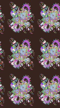 Güzel kumaş deseni. Düz Çiçek Elementleri Tasarımı. Renkli Bahar Teması eskiz kalıbı. Raster illüstrasyonunda çiçek deseni çizimi.