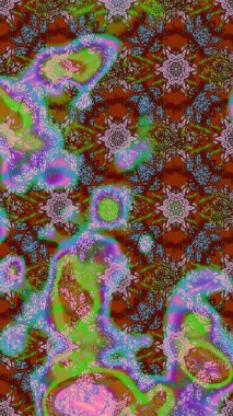 Küçük çiçekteki sevimli çiçek deseni. Çiçekler kahverengi, yeşil ve mavi renklerde.