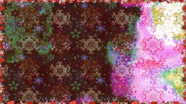 Düz Çiçek Elementleri Tasarımı. Renkli Bahar Temalı Kusursuz Arkaplan. Çiçeksel fantezi tasarımı. Parlak bir arka planda..