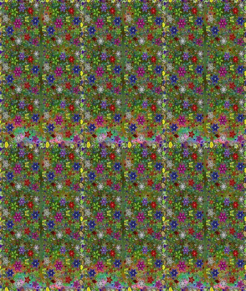 Çiçek süsü ile kusursuz desen. Yeşil ve kahverengi renkli çiçekler. Raster illüstrasyonu.