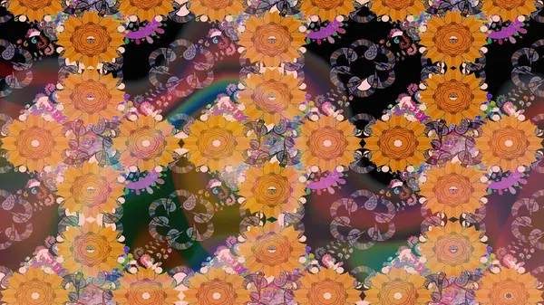 Asya tekstil tarzında. Çiçek desenli çizim. Turuncu renkli çiçekler. Raster illüstrasyonu. Raster illüstrasyonu.