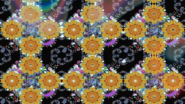 3D çiçekler, eskiz. Raster illüstrasyonu. Siyah renklerde.