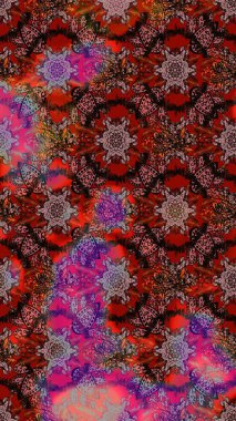 Çiçekli karalama şeklinde Raster çiçek deseni. Nazik, sevimli çiçek arkaplanı. Çiçekler kahverengi, kırmızı ve pembe renklerde.