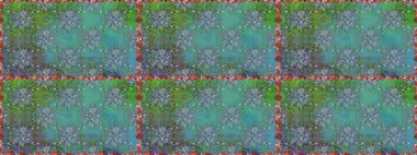 Yeşil ve mavi renkte çiçekler. Yumuşak, bahar çiçekli arka plan. Raster çiçek desenli ve çiçekli..