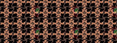 Siyah, kahverengi ve bej renkli çiçeklerle çizilmiş çiçek deseni. Suluboya tarzında siyah, kahverengi ve bej renkte çiçekler.