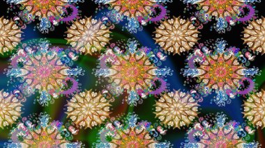 Çiçek çelengi. Kıvırcık, parlak örgü. Desen, çizim, çiçek sınırı. Eski moda arka plan. Raster illüstrasyonu. Güzel, pürüzsüz kumaş, tuval..