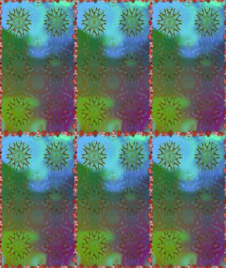 Yeşil ve mavi renkte çiçekler. Renkli Bahar Temalı Kusursuz Arkaplan. Sevimli çiçek raster deseni. Düz Çiçek Elementleri Tasarımı.