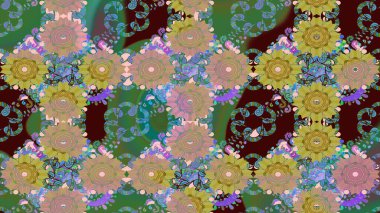 Çiçek desenli eskiz. Gömlek baskısı için çiçek boyası. Yeşil renkte çiçekler.